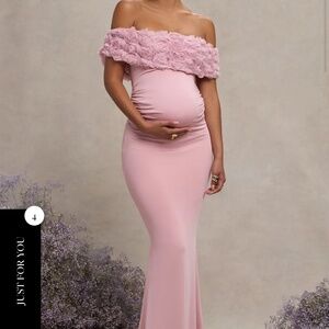 INFLORESCENCE BLUSH PINK MESH FLORAL BARDOT MATERNITY MAXI DRESS